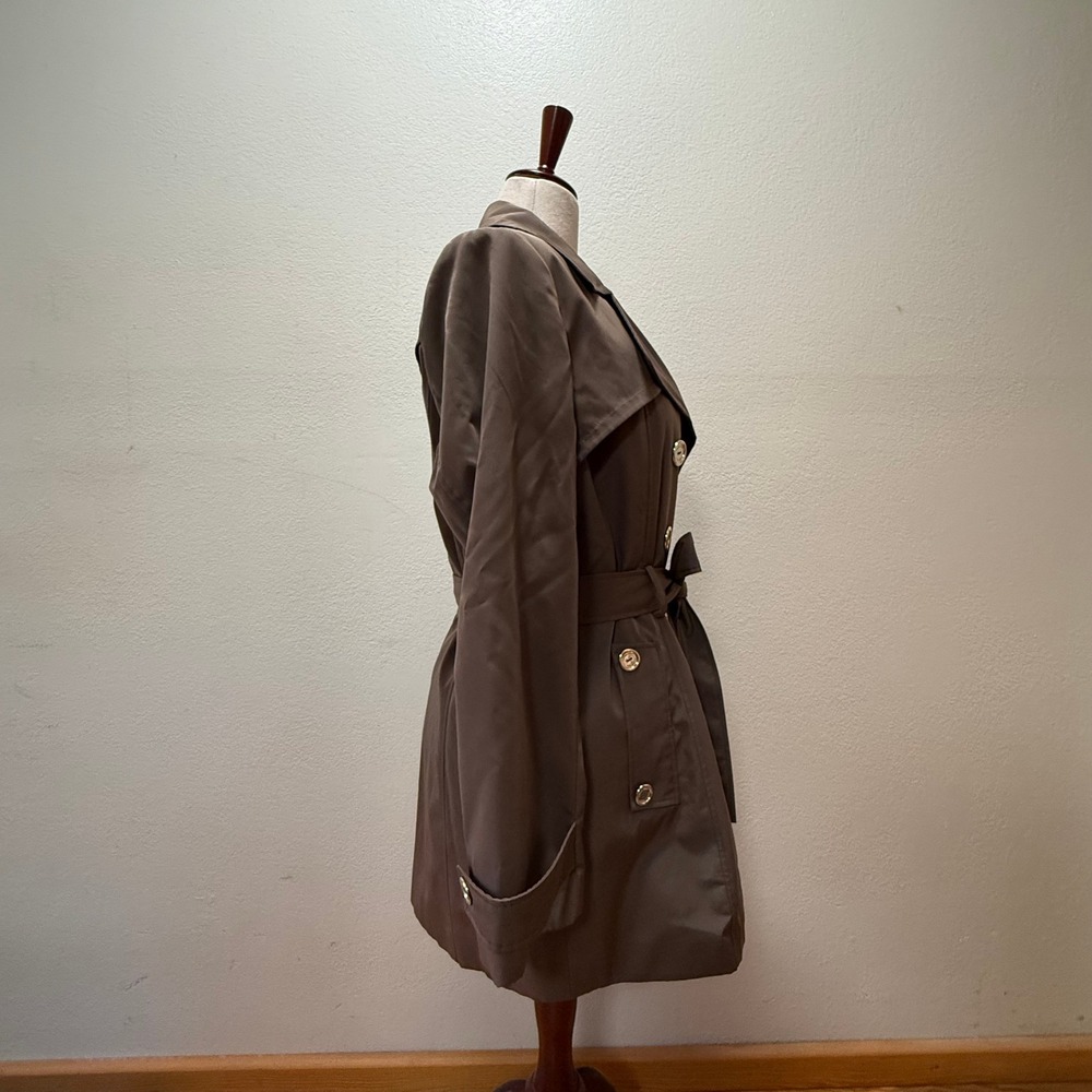 Calvin Klein Double Breasted Beige Belted Rain Trench Coat Women Size Large - Picture 3 of 14
